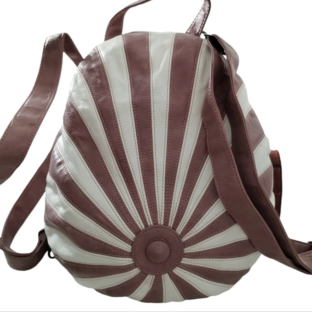 Large Soft Leather Patchwork Backpack Purse Handbage White/Pink Y2K Vintage Boho